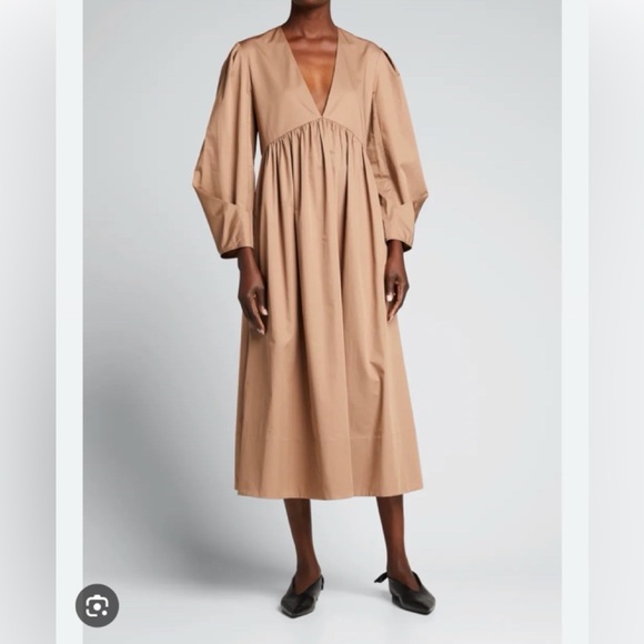 Tibi Dresses & Skirts - Tibi Eco-Poplin V-Neck Dress with Pleated Sleeves
